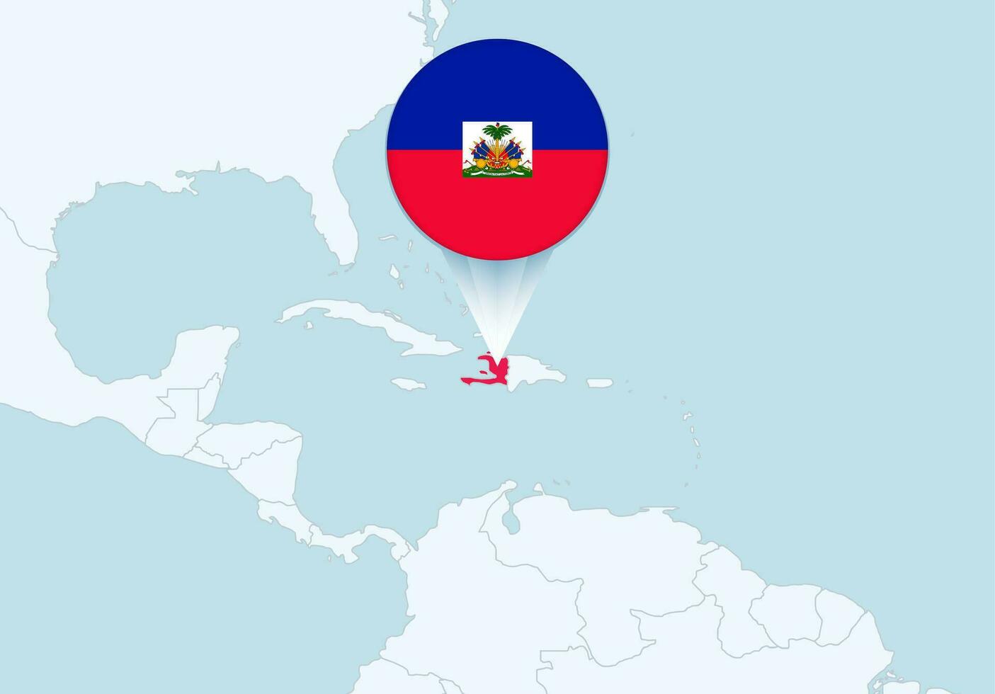 Amerika met geselecteerd Haïti kaart en Haïti vlag icoon. vector