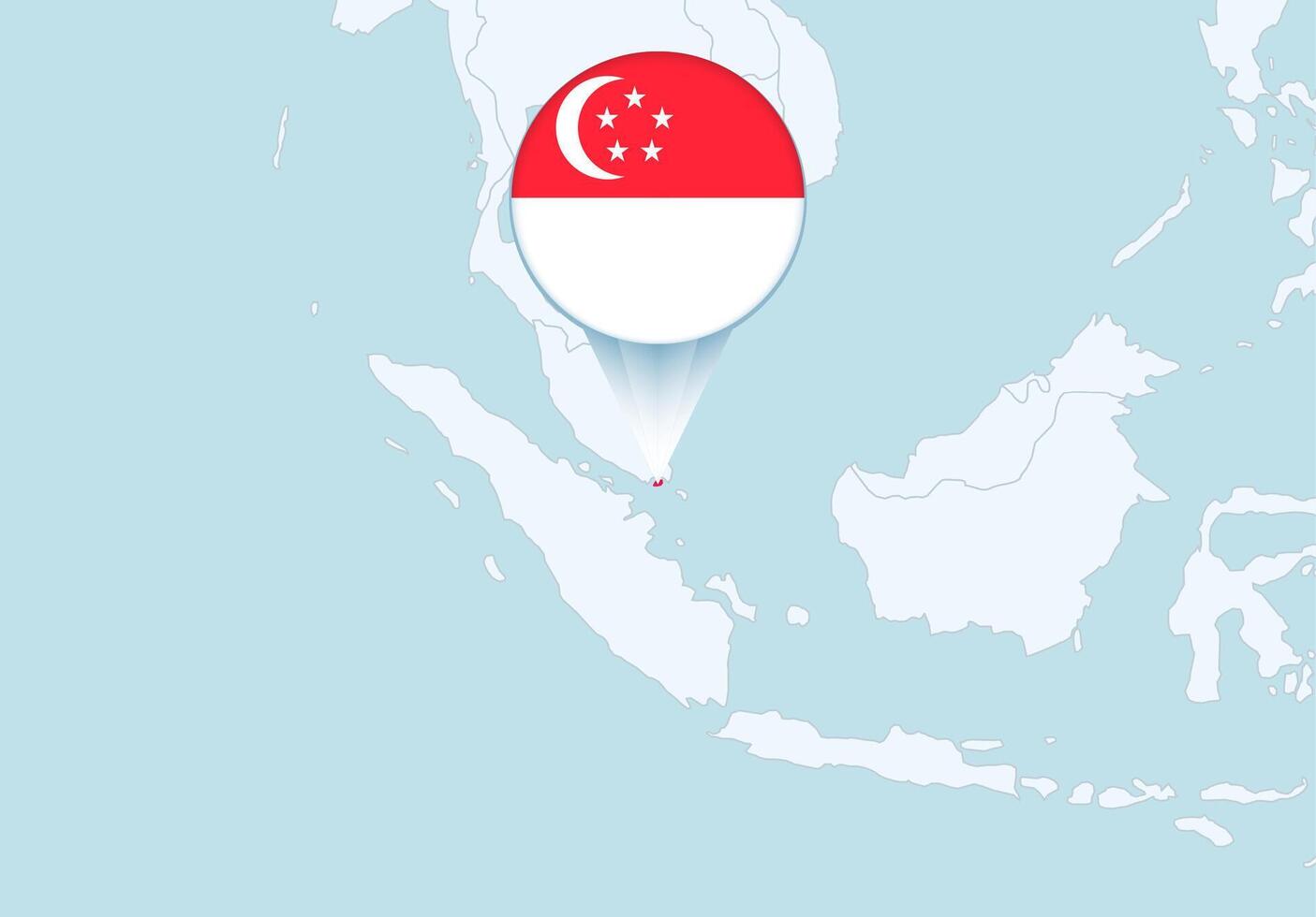 Azië met geselecteerd Singapore kaart en Singapore vlag icoon. vector