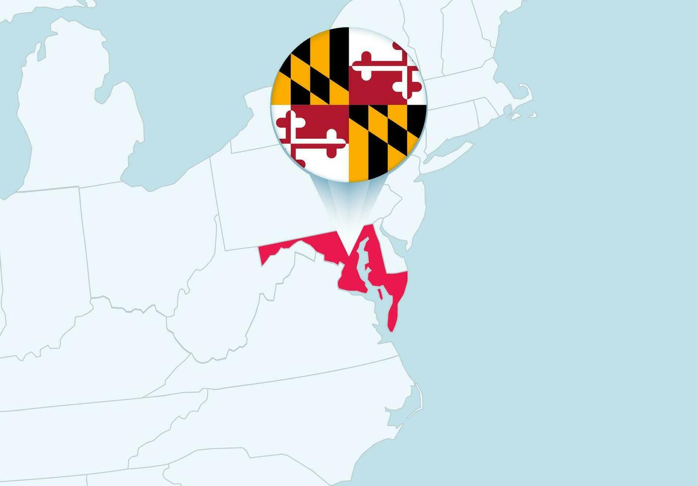 Verenigde staten met geselecteerd Maryland kaart en Maryland vlag icoon. vector