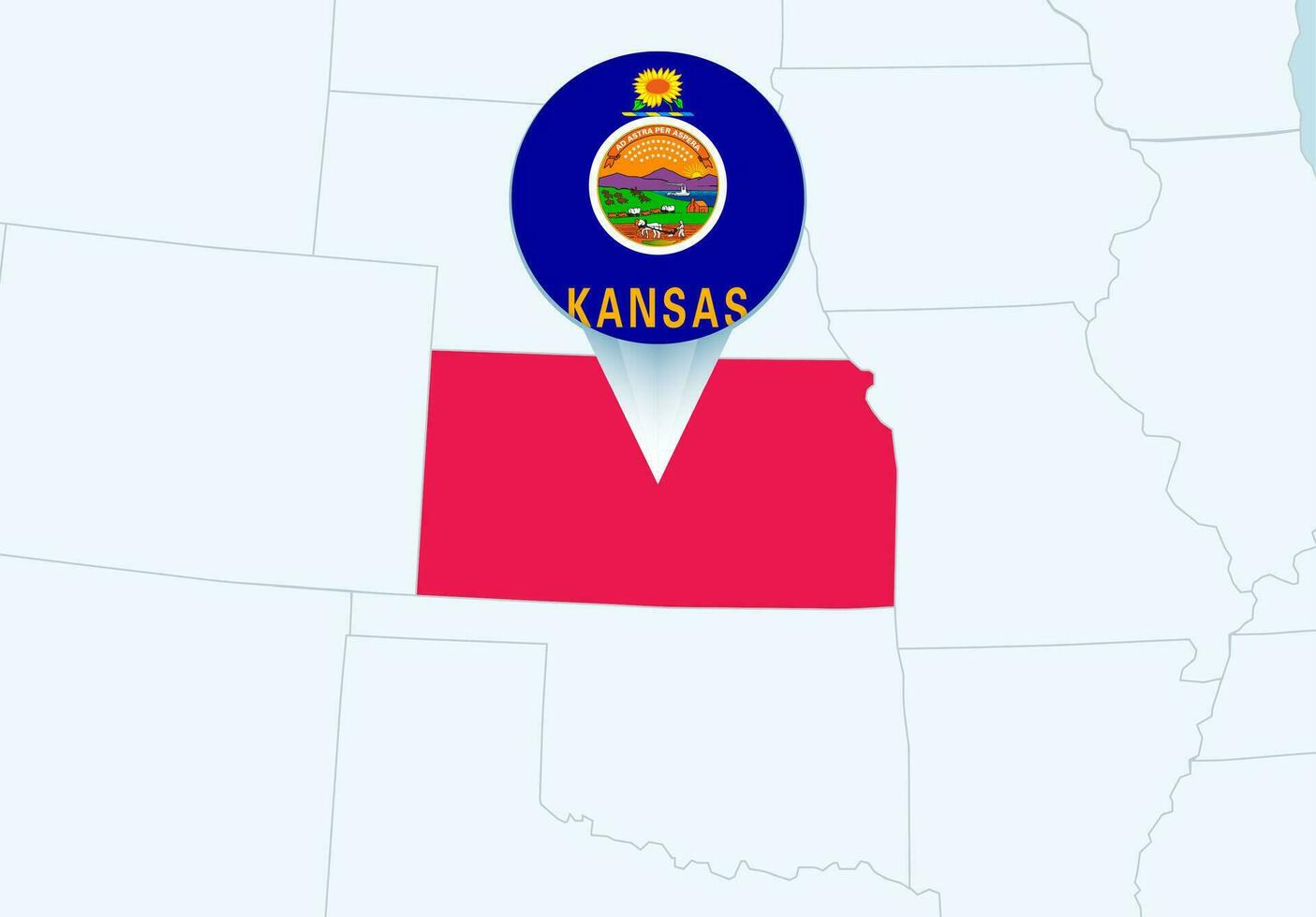 Verenigde staten met geselecteerd Kansas kaart en Kansas vlag icoon. vector