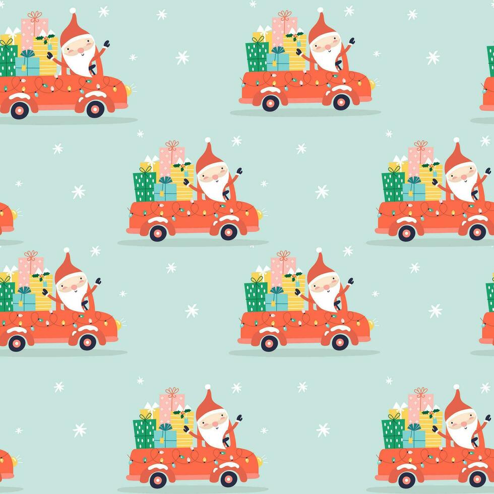 naadloos patroon met de kerstman Aan de auto. vector illustraties