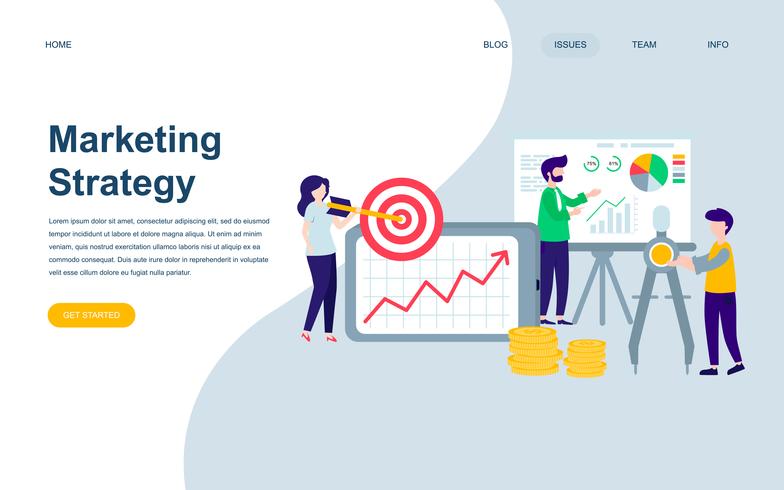 Moderne platte webpagina ontwerpsjabloon van marketingstrategie vector