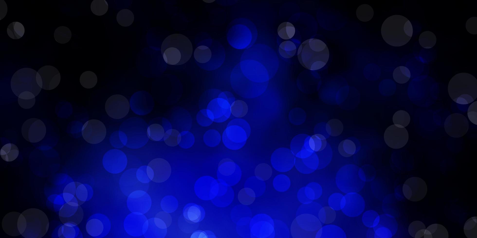 donkerblauwe vectorachtergrond met vlekken. illustratie met set van glanzende kleurrijke abstracte bollen. patroon voor behang, gordijnen. vector