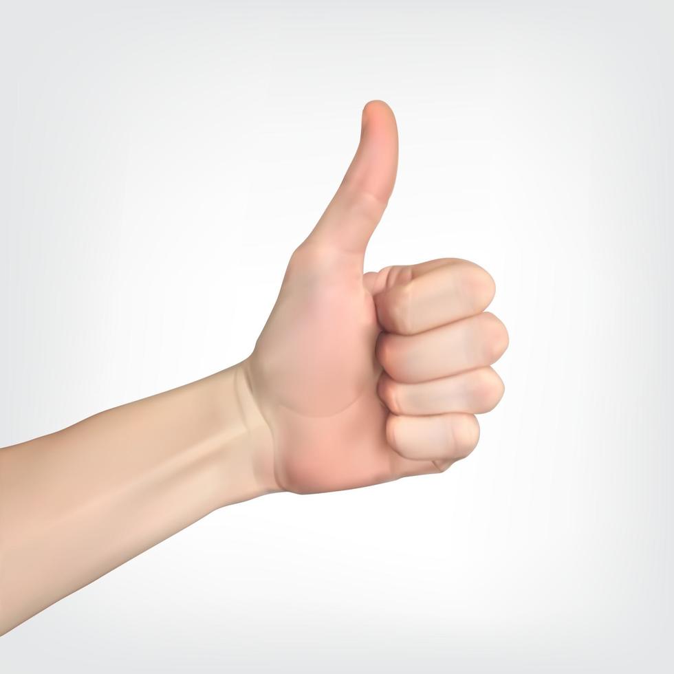 realistische hand met duim omhoog teken vector