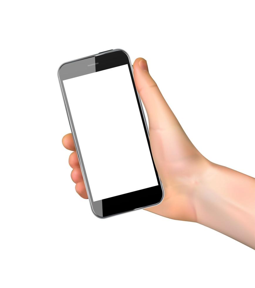 realistische hand met een smartphone vector