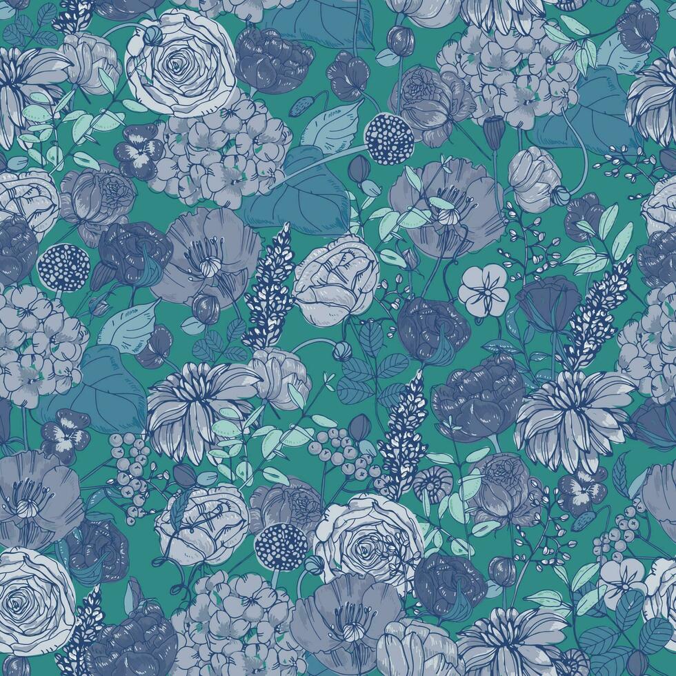 bloemen naadloos patroon met bloemen, wijnoogst achtergrond. kleurrijk vector illustratie.