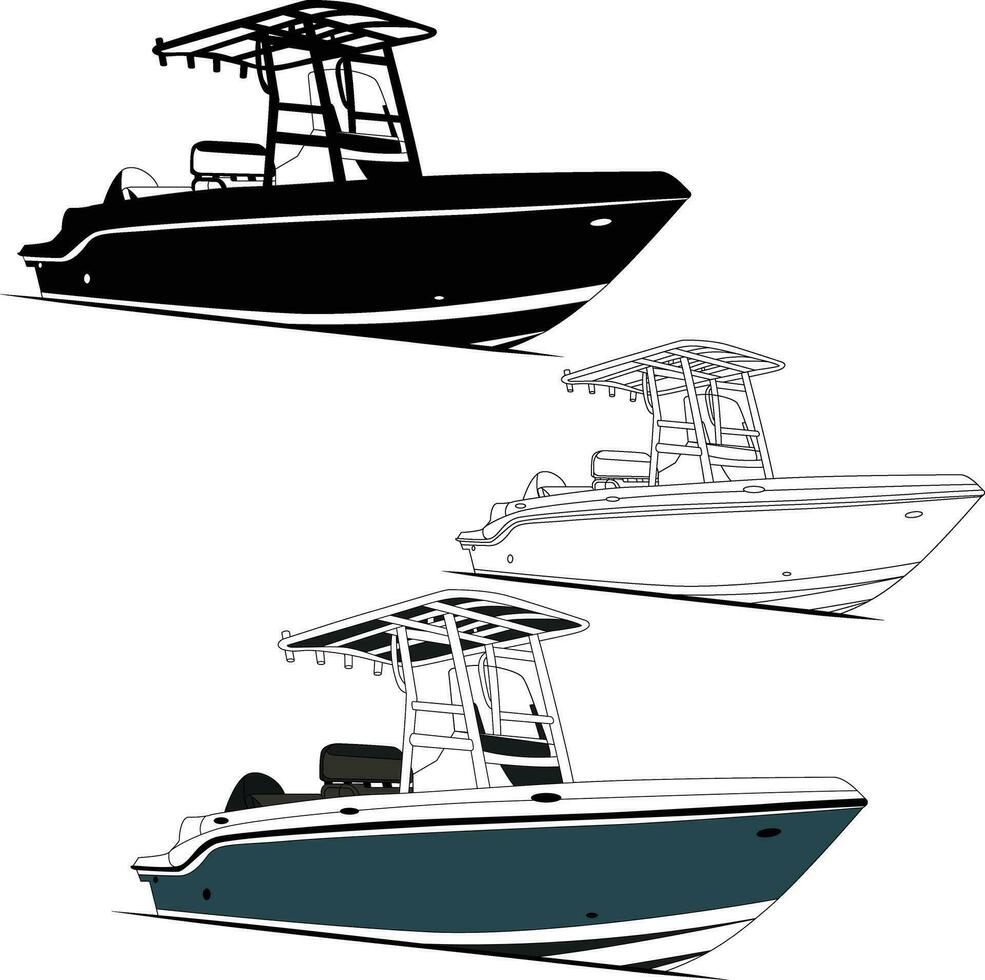 visvangst boot lijn tekening vector en illustratie en een kleur.