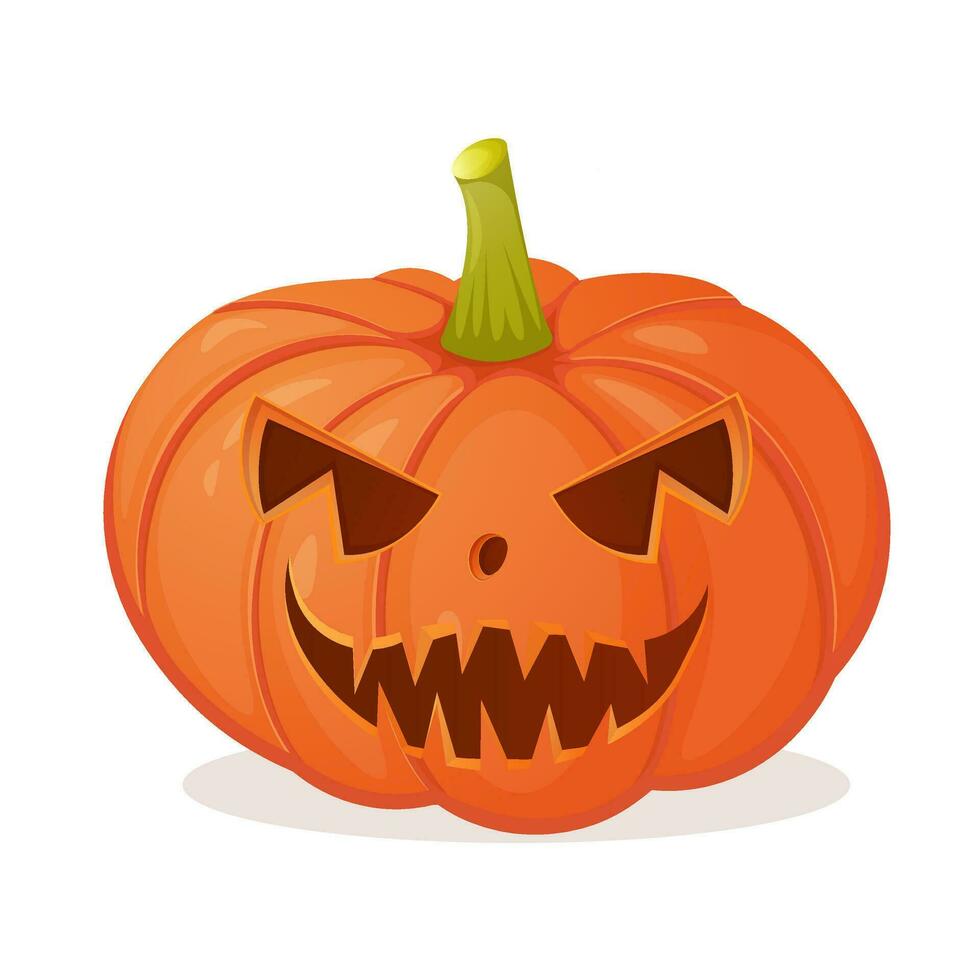 halloween pompoen met griezelig glimlach geïsoleerd Aan wit vector