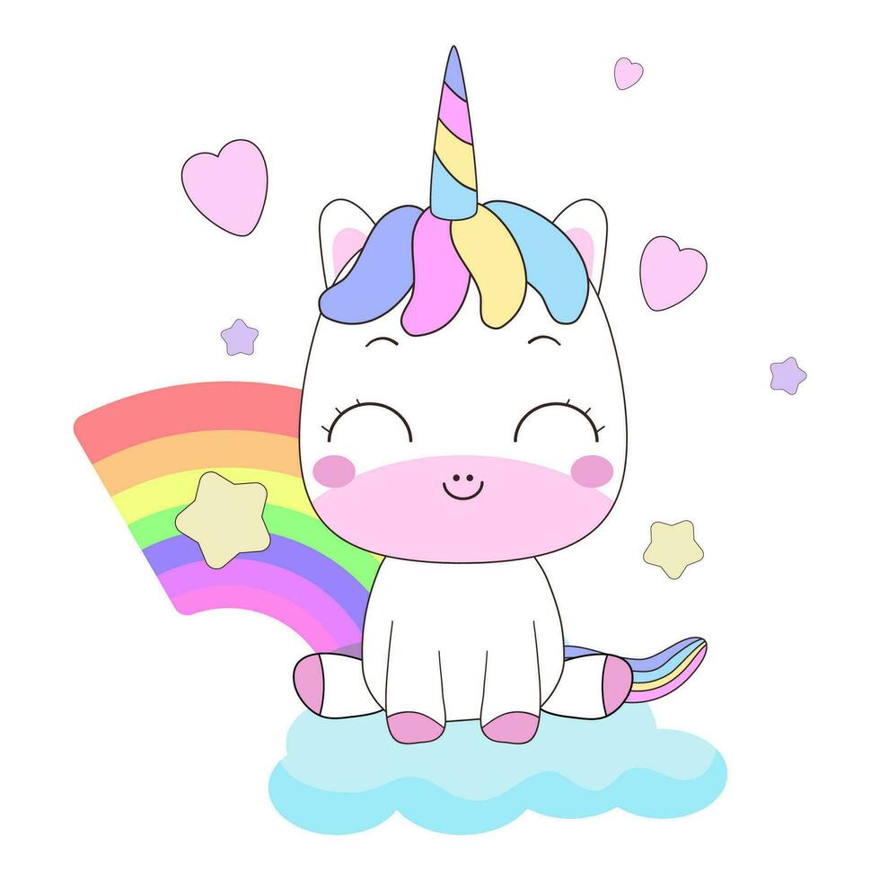 schattig eenhoorn versieren met regenbogen, harten en sterren voor illustratie. vector