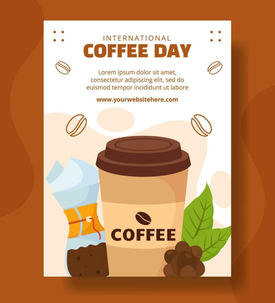 Internationale koffie dag verticaal poster vlak tekenfilm hand- getrokken Sjablonen achtergrond illustratie vector