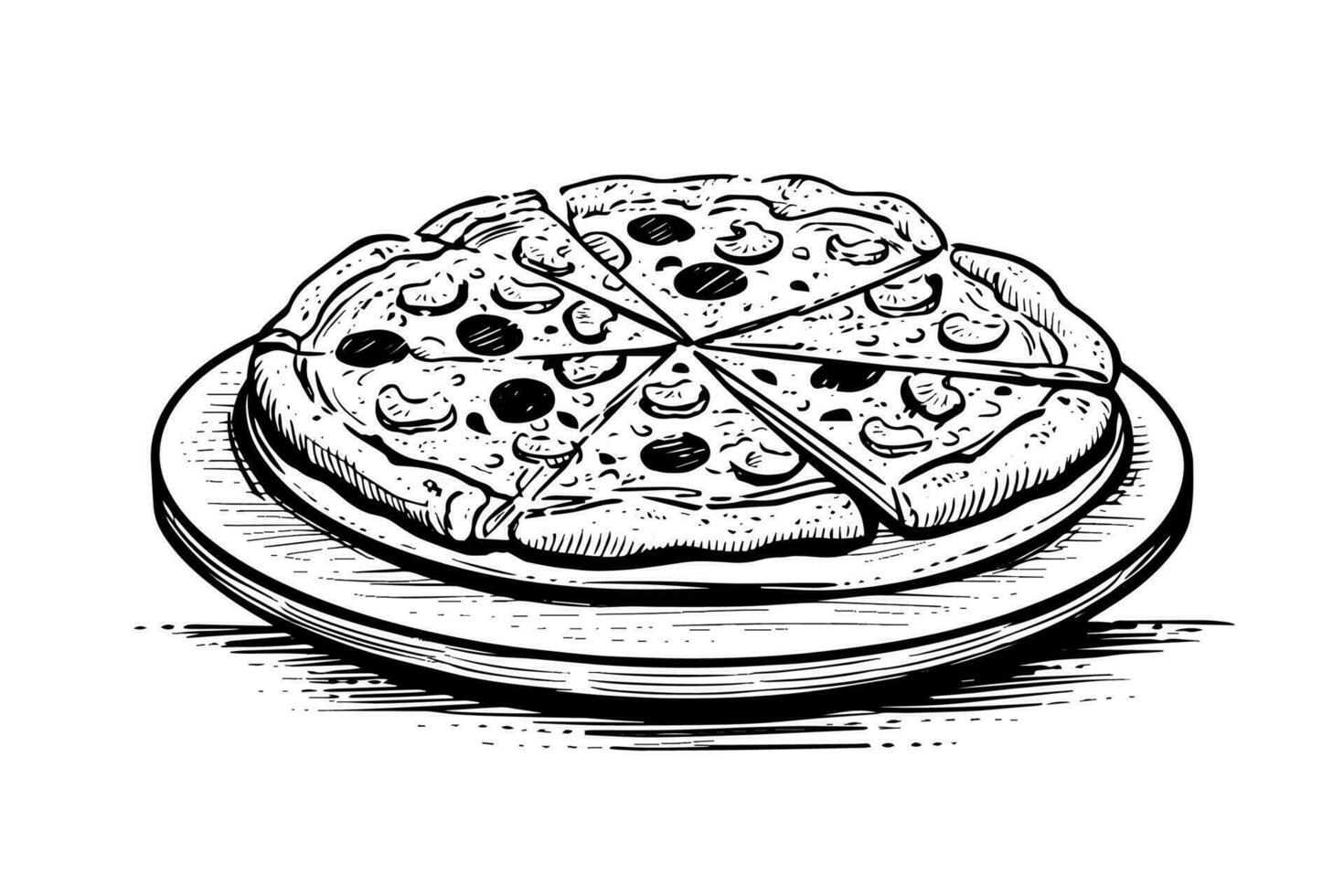 gesneden pizza schetsen hand- getrokken gravure stijl vector illustratie.