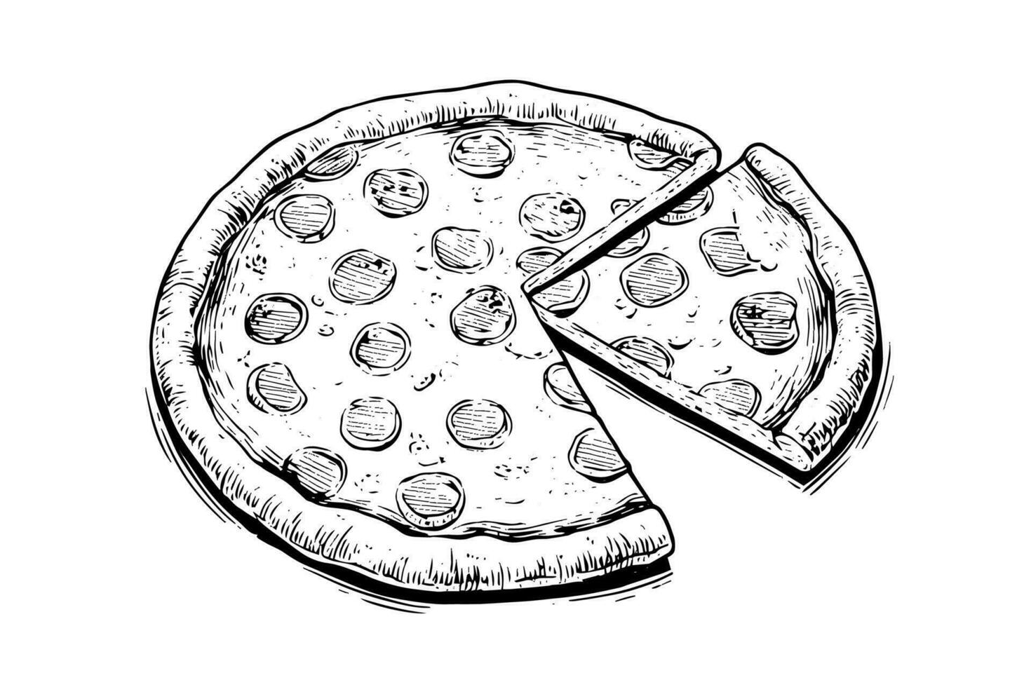 gesneden pizza schetsen hand- getrokken gravure stijl vector illustratie.