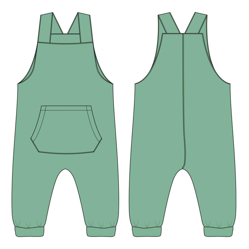 kinderen tuinbroek jurk ontwerp mode vlak schetsen vector illustratie sjabloon voorkant en terug keer bekeken. kleding kleding ontwerp bespotten omhoog voorkant en terug keer bekeken.