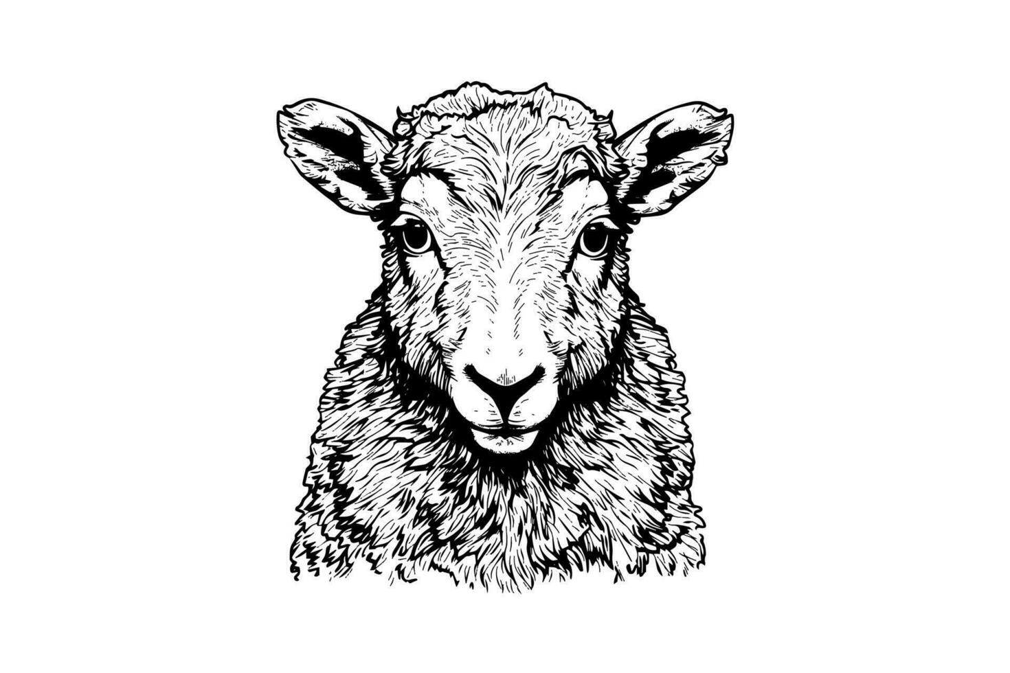 schattig schapen of lam hoofd gravure stijl vector illustratie. realistisch afbeelding.