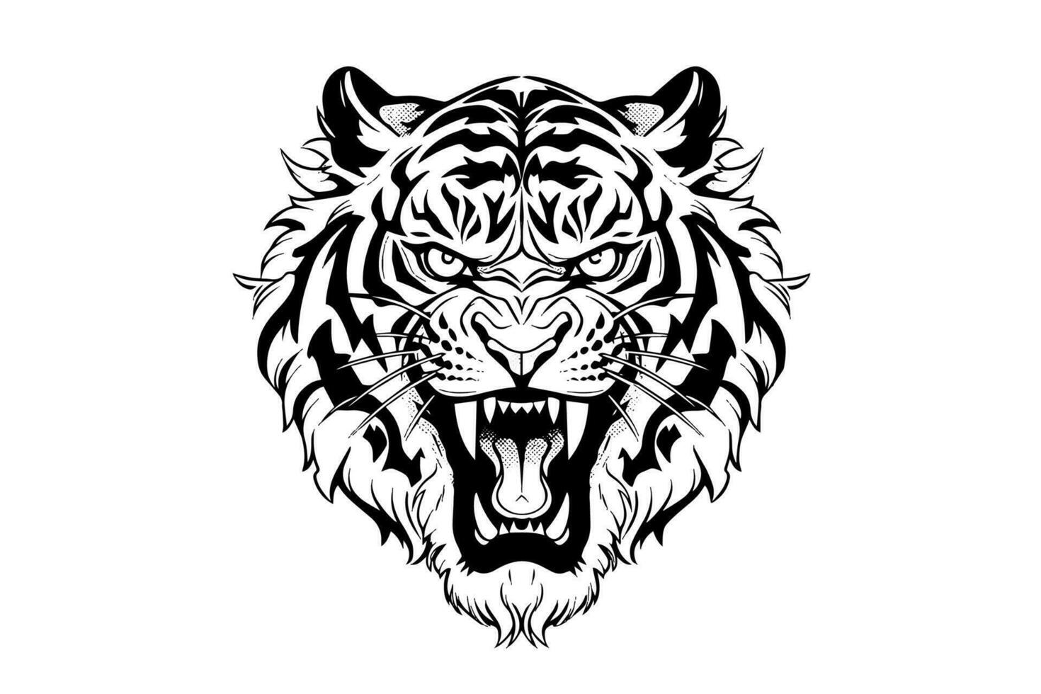 tijger mascotte sport of tatoeëren ontwerp. zwart en wit vector illustratie logotype teken kunst.