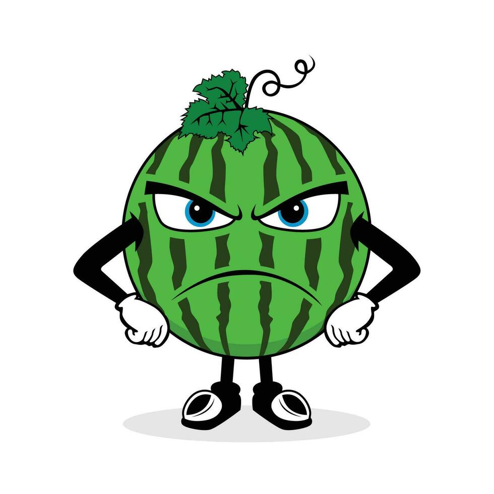 boos watermeloen mascotte tekenfilm karakter vector