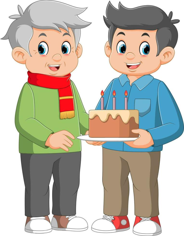 gelukkig opa krijgen een verjaardag taart vector