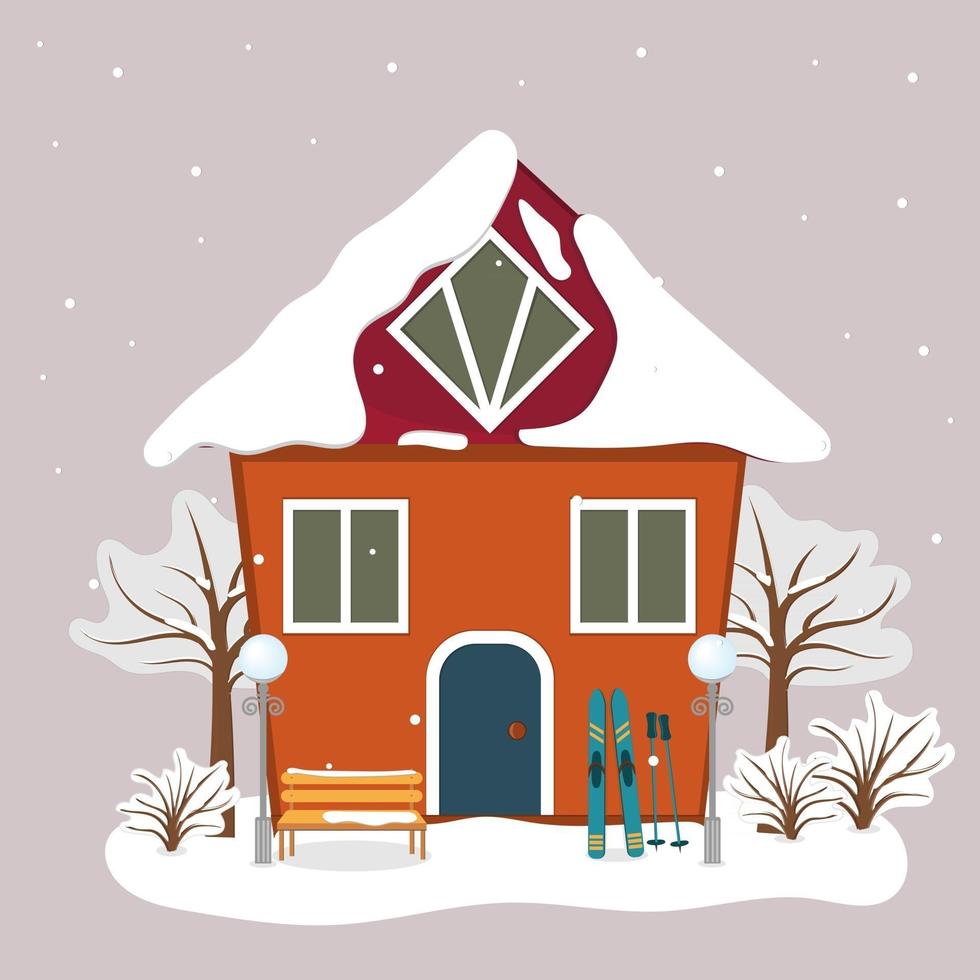schattige winterhuizen in de kerstvakantie voor decoratie en decoratie van ansichtkaarten, vectorillustratie vector