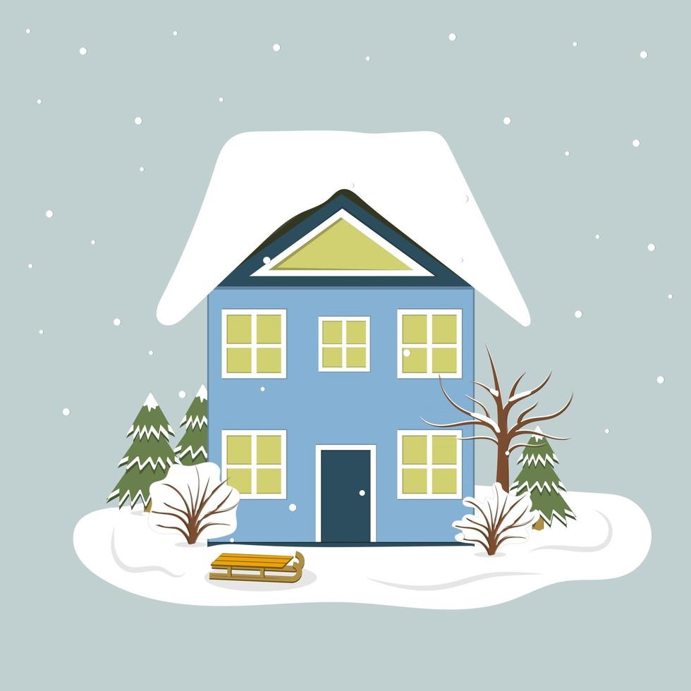 schattige winterhuizen in de kerstvakantie voor decoratie en decoratie van ansichtkaarten, vectorillustratie vector