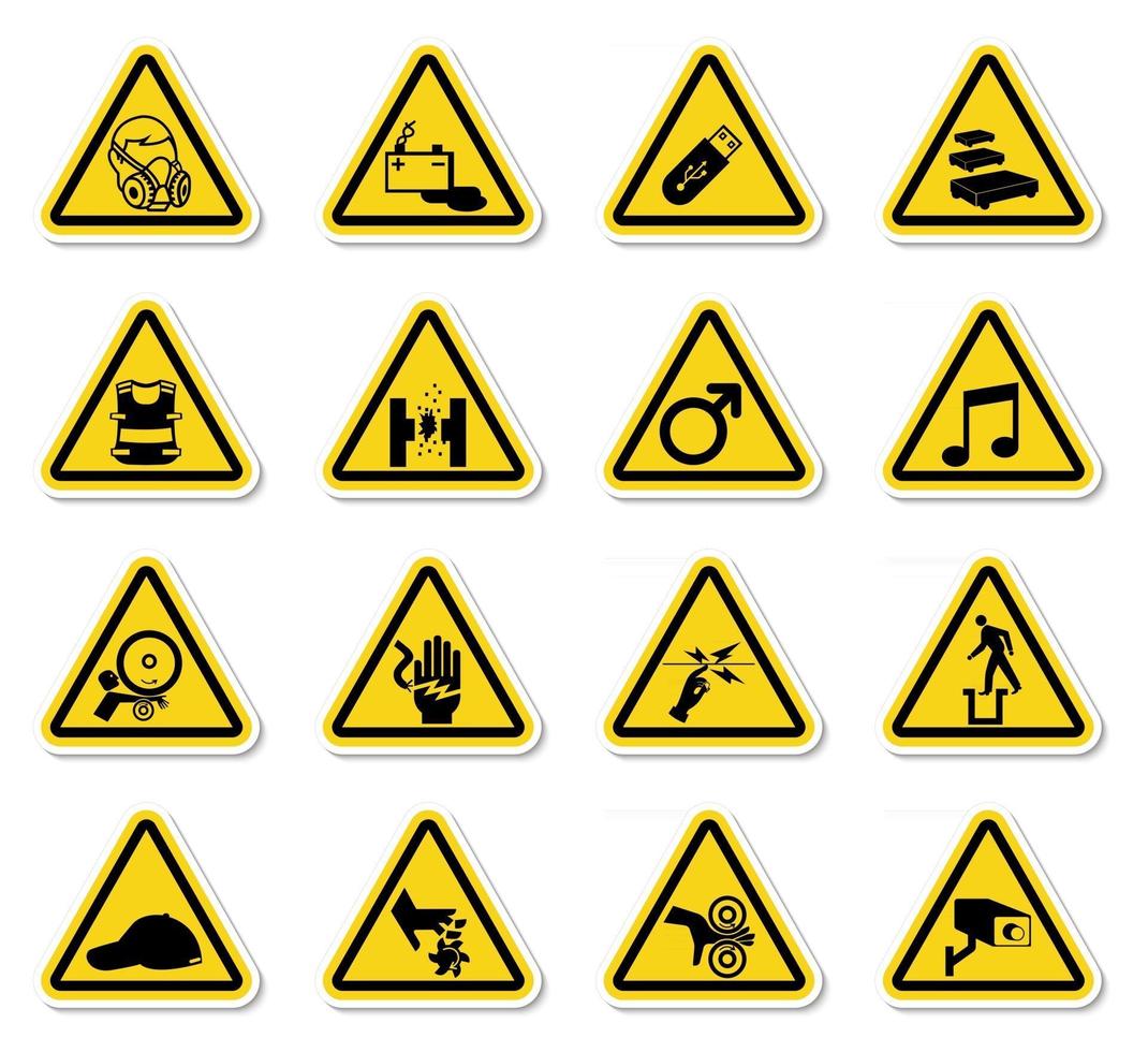 waarschuwing gevaarsymbolen etiketten ondertekenen isoleren op witte achtergrond, vector illustratie