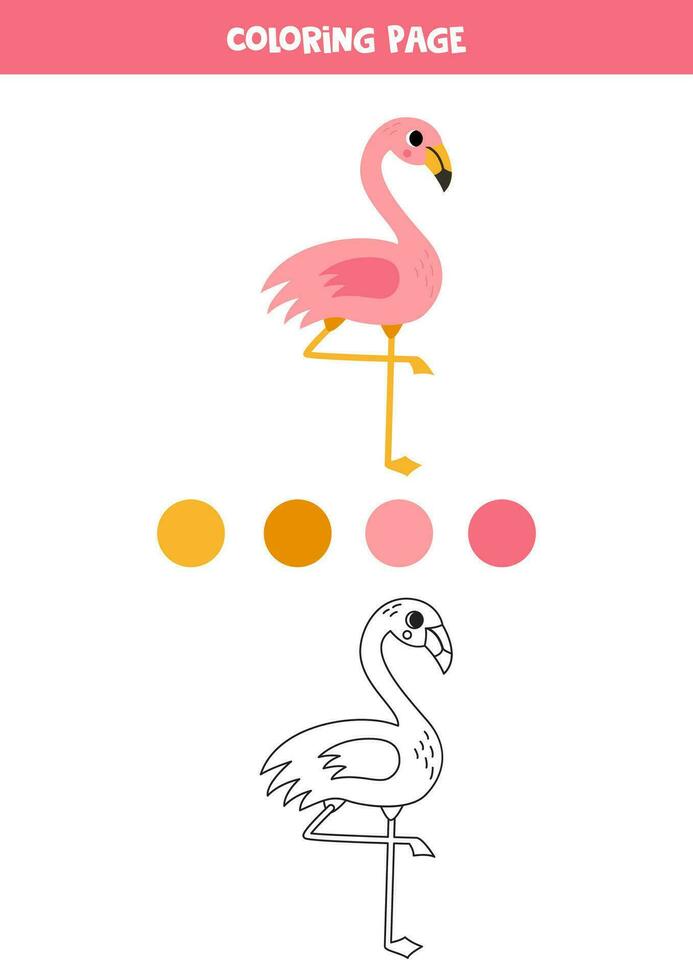 kleur bladzijde met schattig tekenfilm flamingo. werkblad voor kinderen. vector