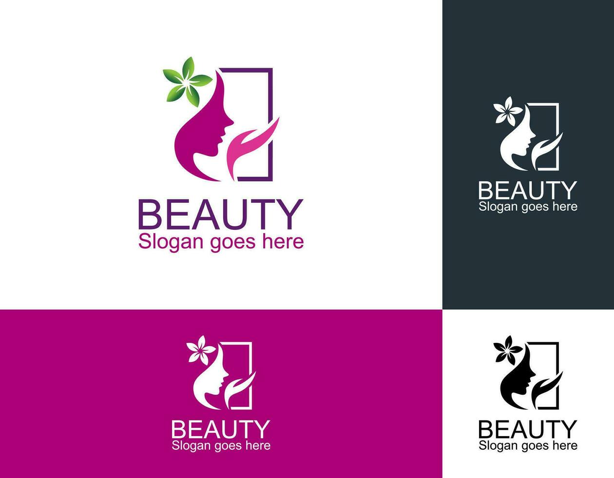 Dames gezicht met bloem logo ontwerp en bedrijf kaart. natuurlijk Dames logo voor schoonheid salon, spa, kunstmatig, en huid zorg. luxe vrouwelijk sjabloon. vector