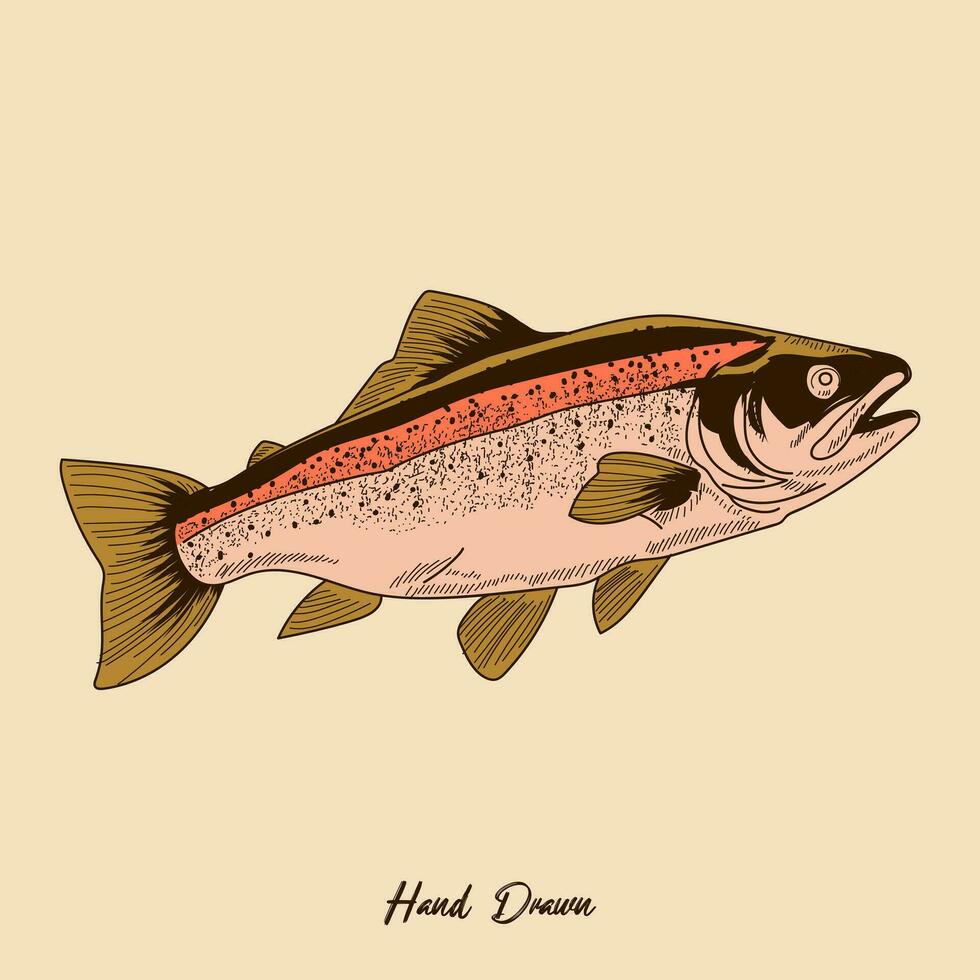 forel vis in wijnoogst hand tekenen stijl vector illustratie