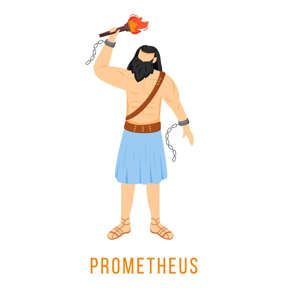 prometheus platte vectorillustratie. titaan, held. schepper van de mensheid. oude Griekse godheid. mythologie. goddelijke mythologische figuur. geïsoleerde stripfiguur op witte achtergrond vector