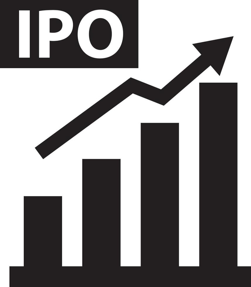 ipo icoon. eerste openbaar aanbieden teken. tabel diagram symbool. vlak stijl. vector