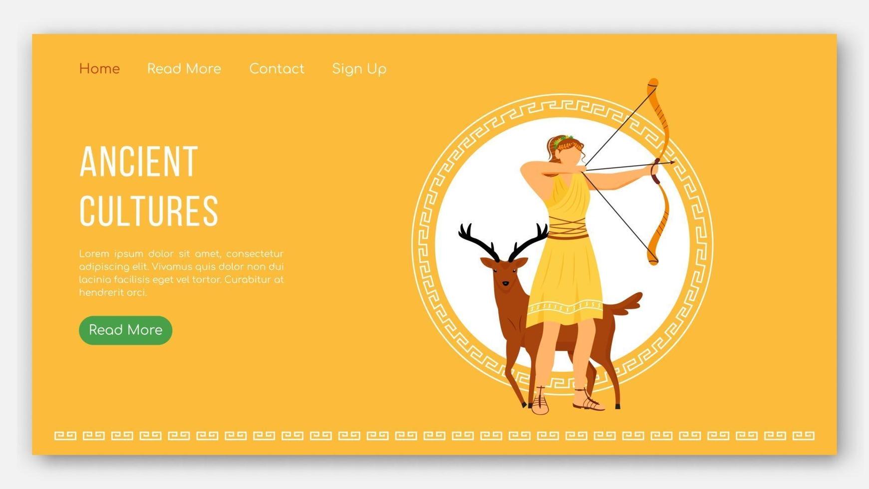 oude culturen bestemmingspagina vector sjabloon. Griekse goden pantheon. mythologie traditie website-interface idee met platte illustraties. startpagina-indeling, webbanner, webpagina-cartoonconcept