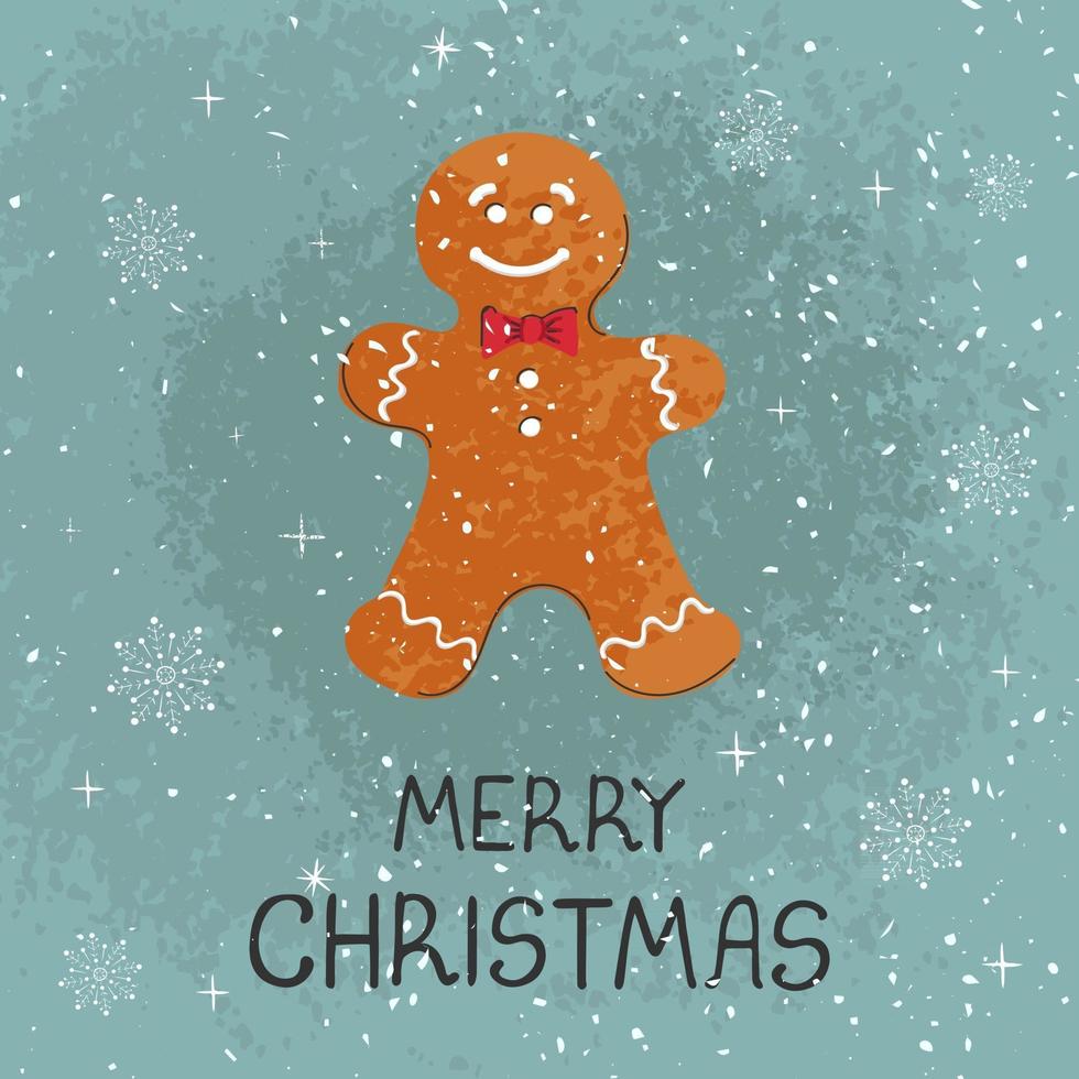 vector moderne wenskaart kleurrijke hand tekenen illustratie van christmas cookie man. vrolijk kerstfeest. voor ontwerp poster, kaart, banner, t-shirt print, uitnodiging, wenskaart, ander grafisch ontwerp