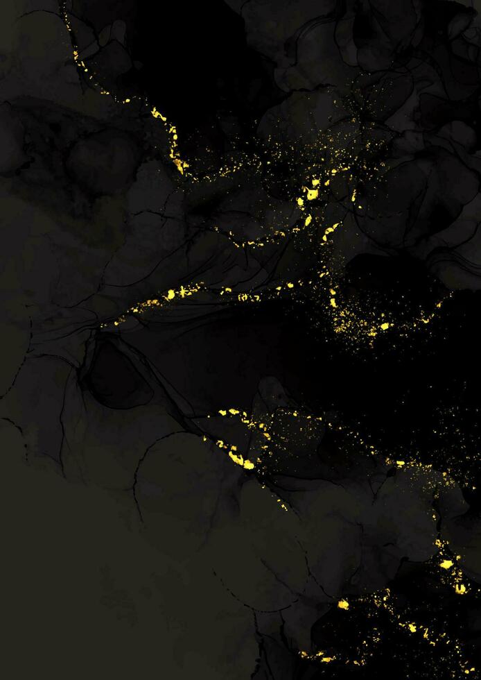 donker hand- geschilderd alcohol inkt achtergrond in zwart en goud vector