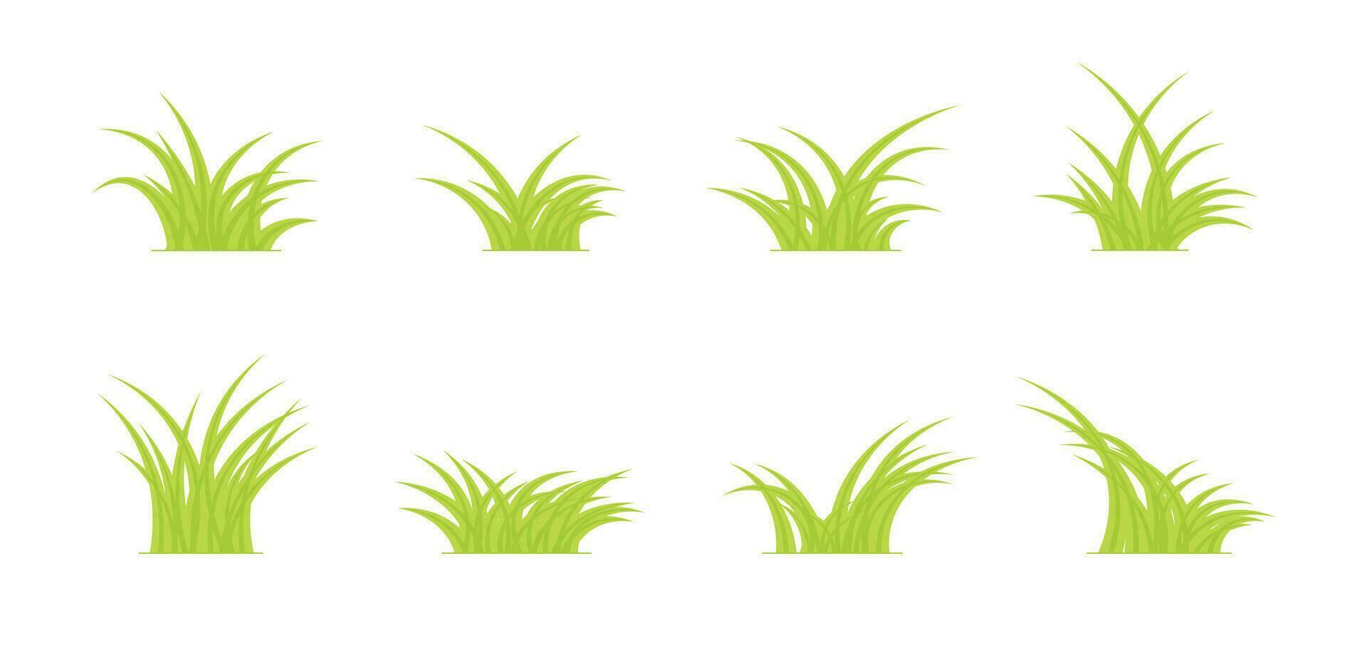 verzameling van groen gras icoon vector illustratie, in vlak stijl ontwerp. tekenfilm gras natuurlijk, biologisch, bio silhouet set.