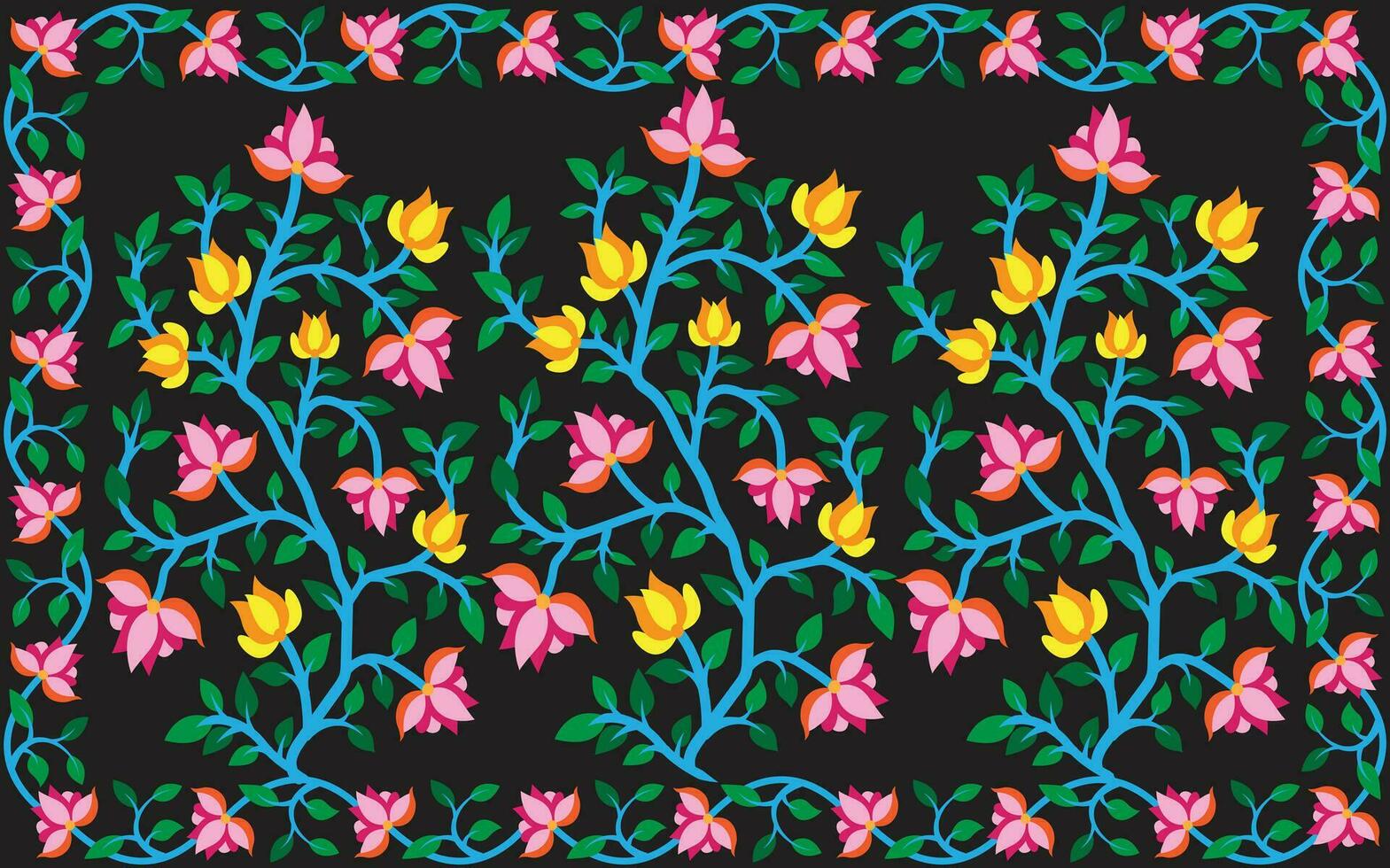 naadloos hand- getrokken bloemen patroon met tantoeja textiel afdrukken ontwerp. bloem bladeren, bloemen boeketten, tekening illustratie vector