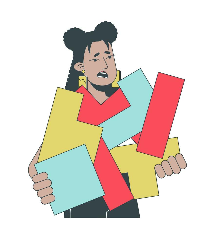 ongeorganiseerd vrouw met gebroken puzzel stukken vlak lijn concept vector plek illustratie
