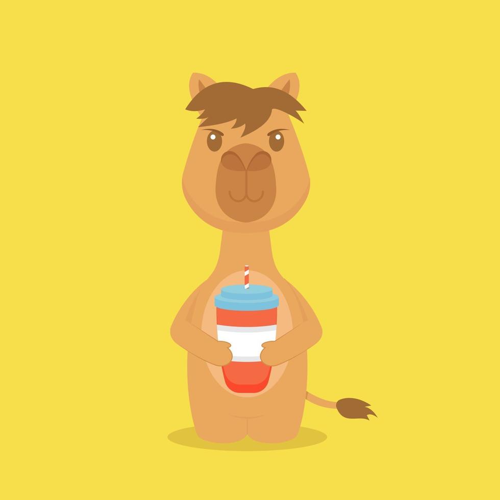 schattige kameel drink koffie cartoon vector