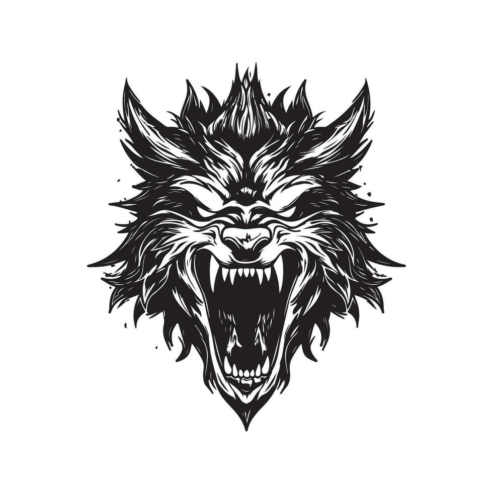 wolf monster, wijnoogst hand- getrokken illustratie vector