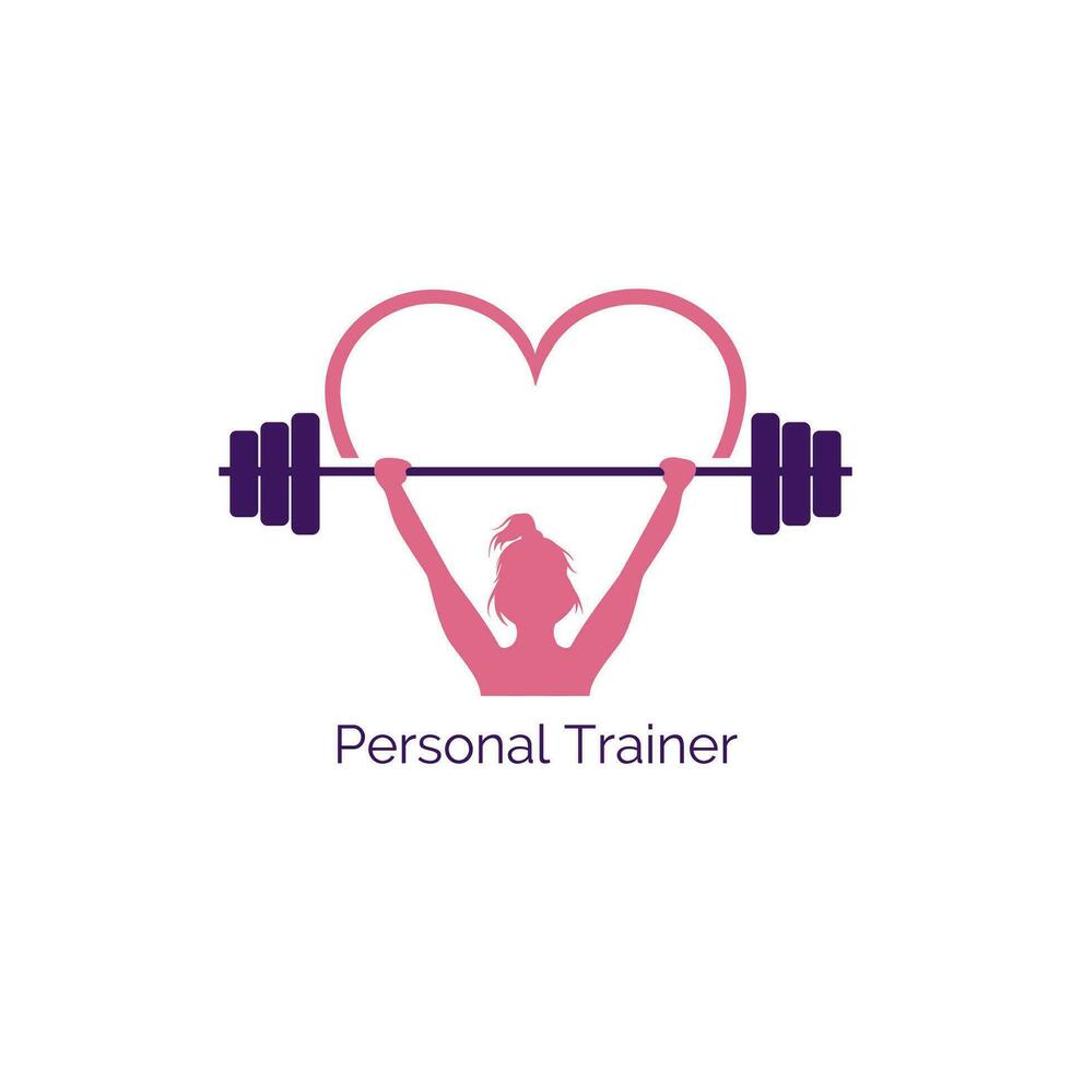 vector illustratie icoon van een meisje hijs- een halter. persoonlijk trainer concept in roze en Purper vrouwelijk stijl