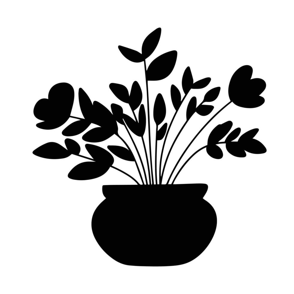 kamerplant silhouet. hand- trek silhouet kamerplant in pot geïsoleerd Aan wit achtergrond. vector illustratie.