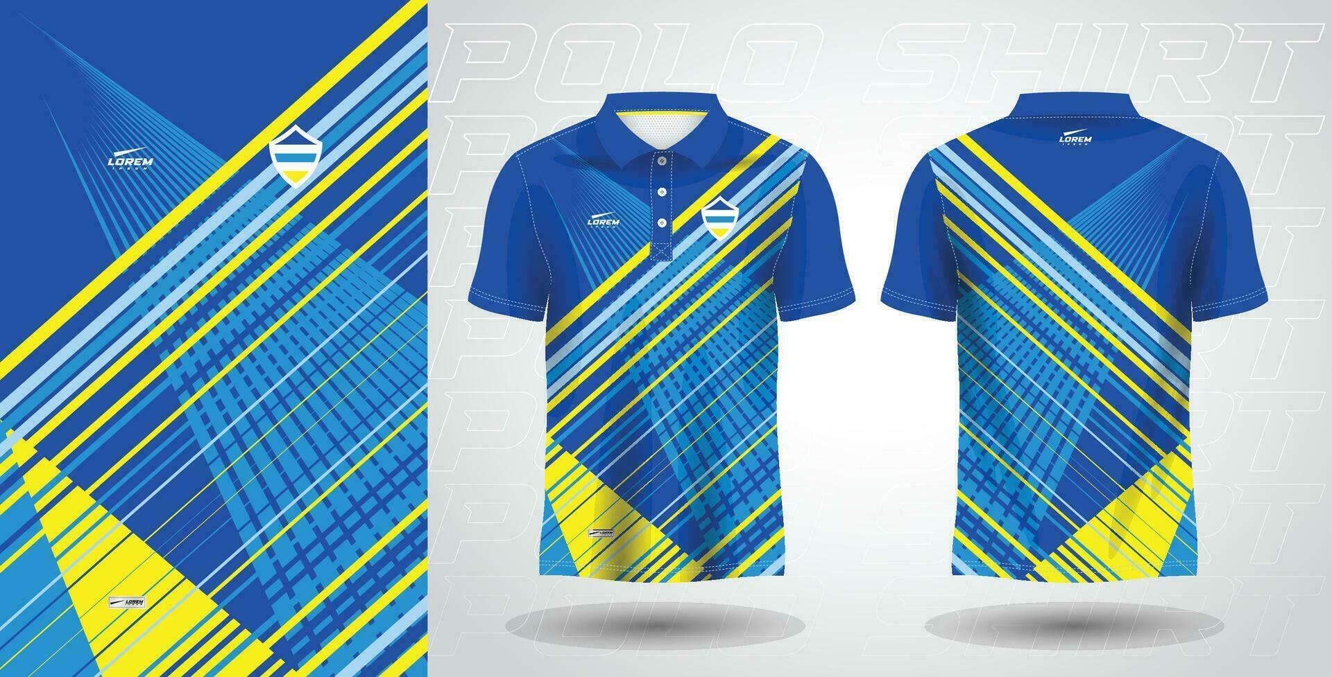 blauw geel polo sport overhemd sublimatie Jersey sjabloon ontwerp mockup vector