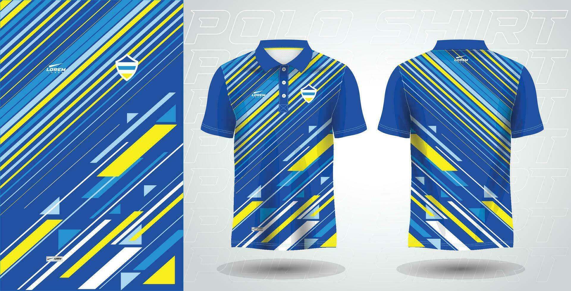 blauw geel polo sport overhemd sublimatie Jersey sjabloon ontwerp mockup vector