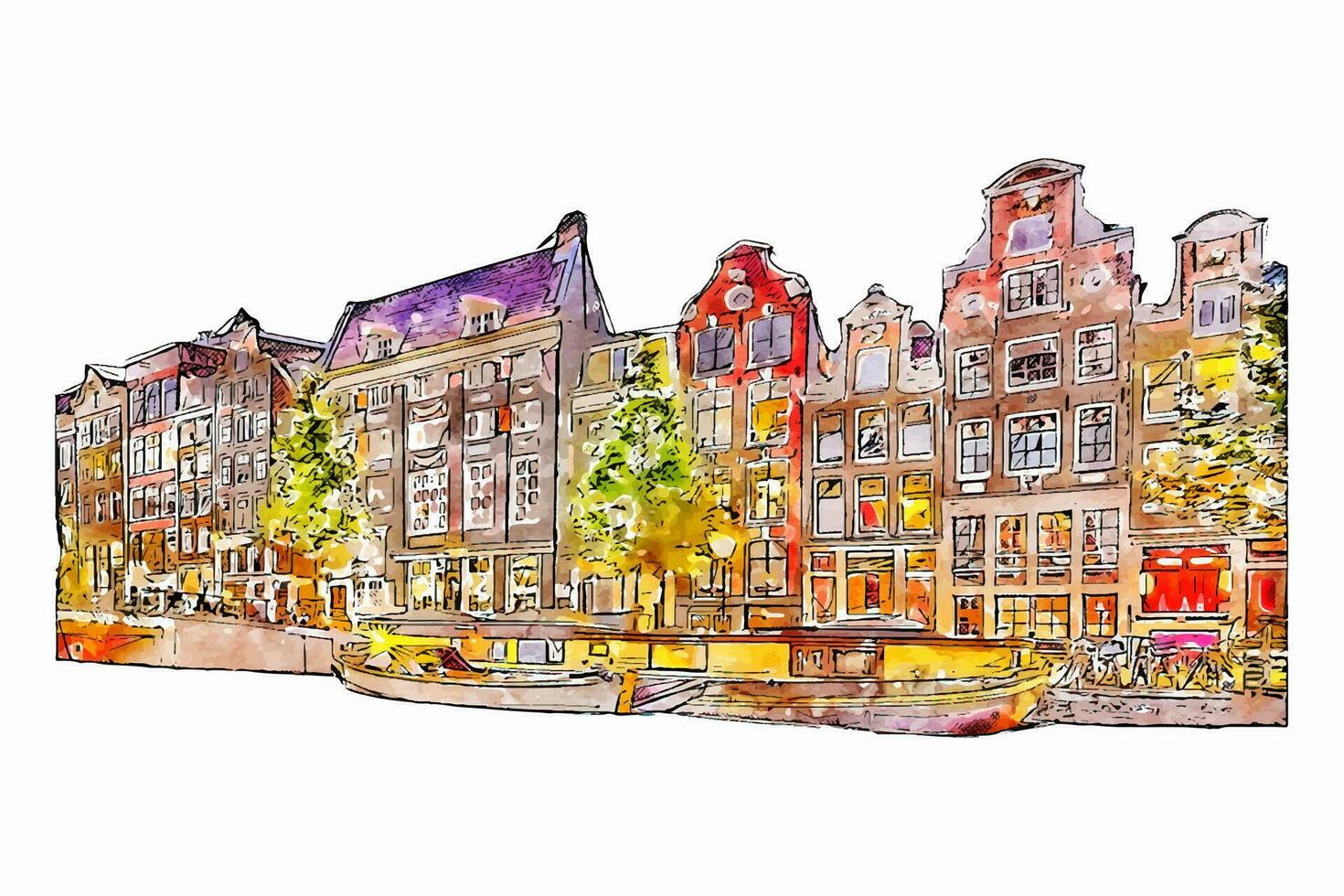 Amsterdam Nederland waterverf hand- getrokken illustratie geïsoleerd Aan wit achtergrond vector