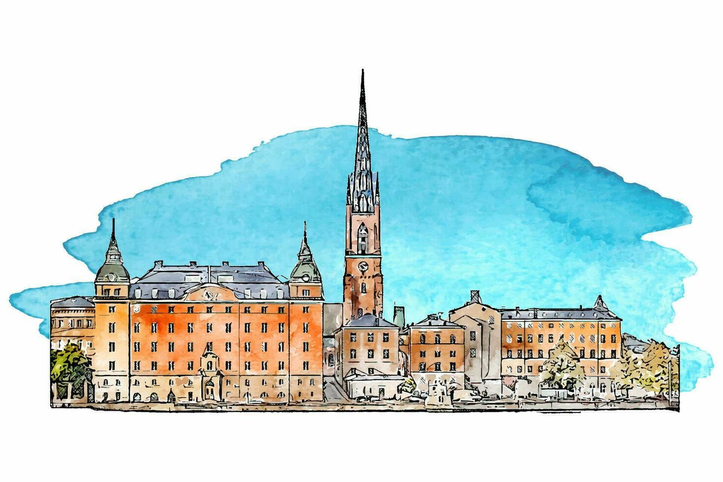 Stockholm Zweden waterverf hand- getrokken illustratie geïsoleerd Aan wit achtergrond vector