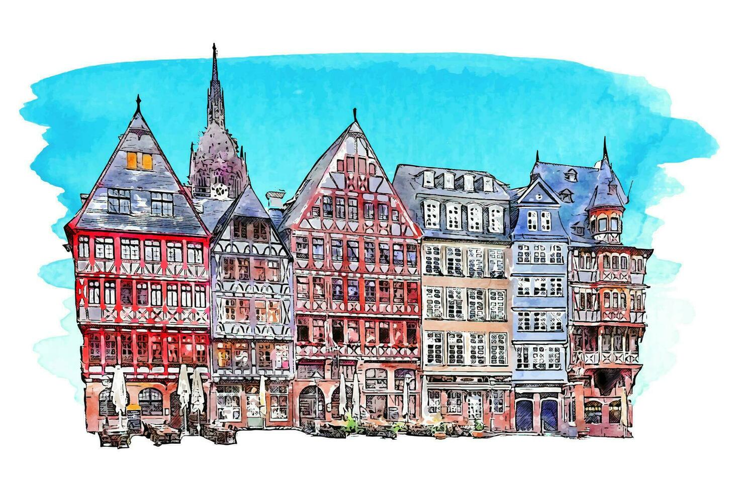 Frankfurt Duitsland waterverf hand- getrokken illustratie geïsoleerd Aan wit achtergrond vector