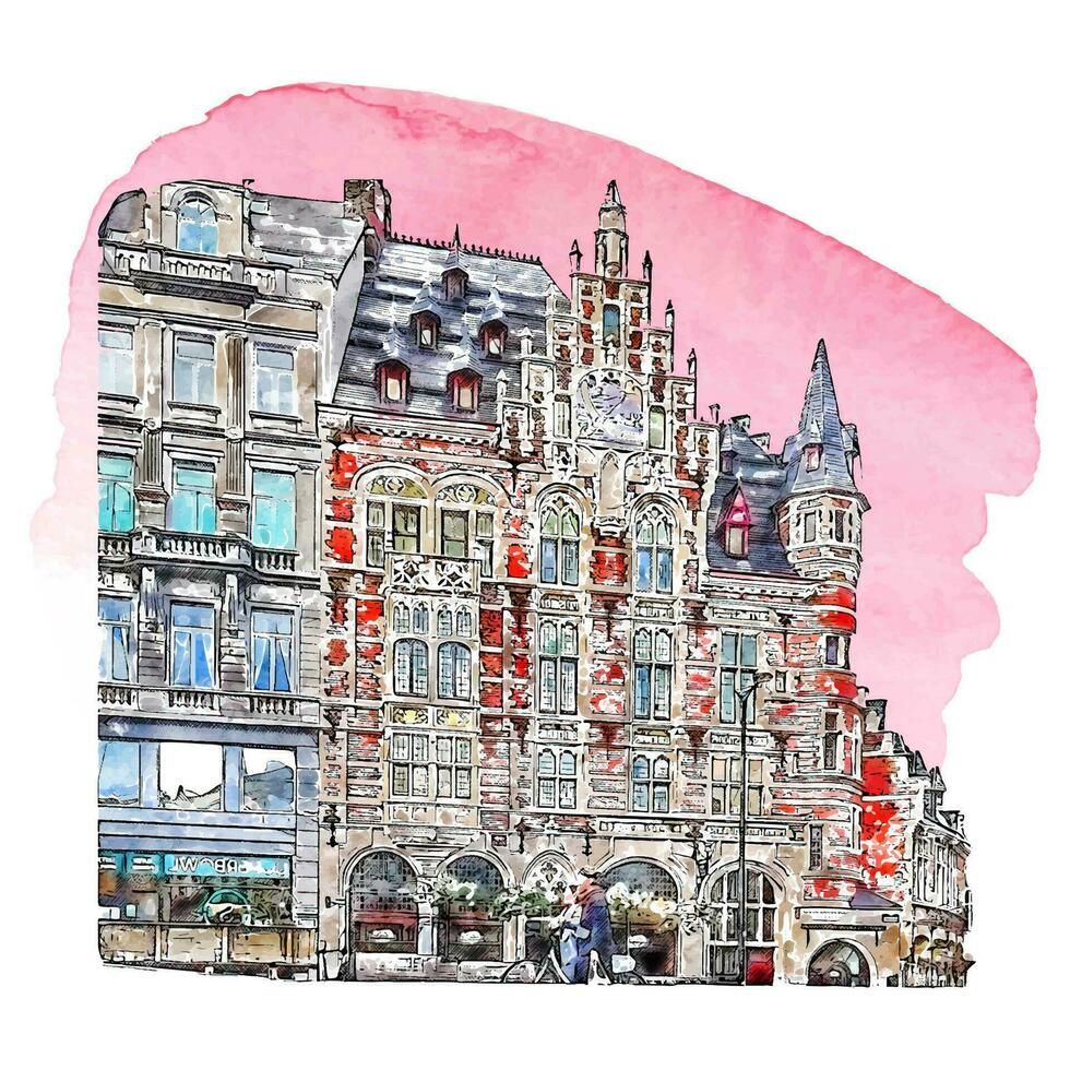 Brussel belgie waterverf hand- getrokken illustratie geïsoleerd Aan wit achtergrond vector