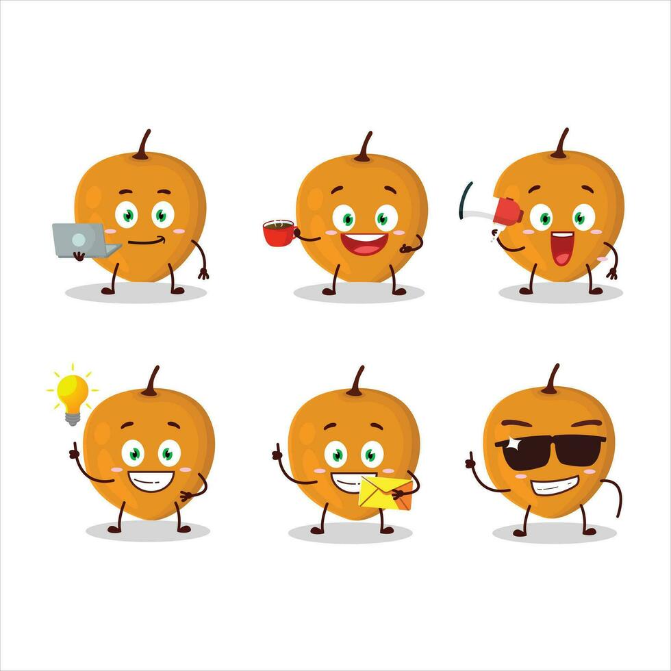 lulo fruit tekenfilm karakter met divers types van bedrijf emoticons vector