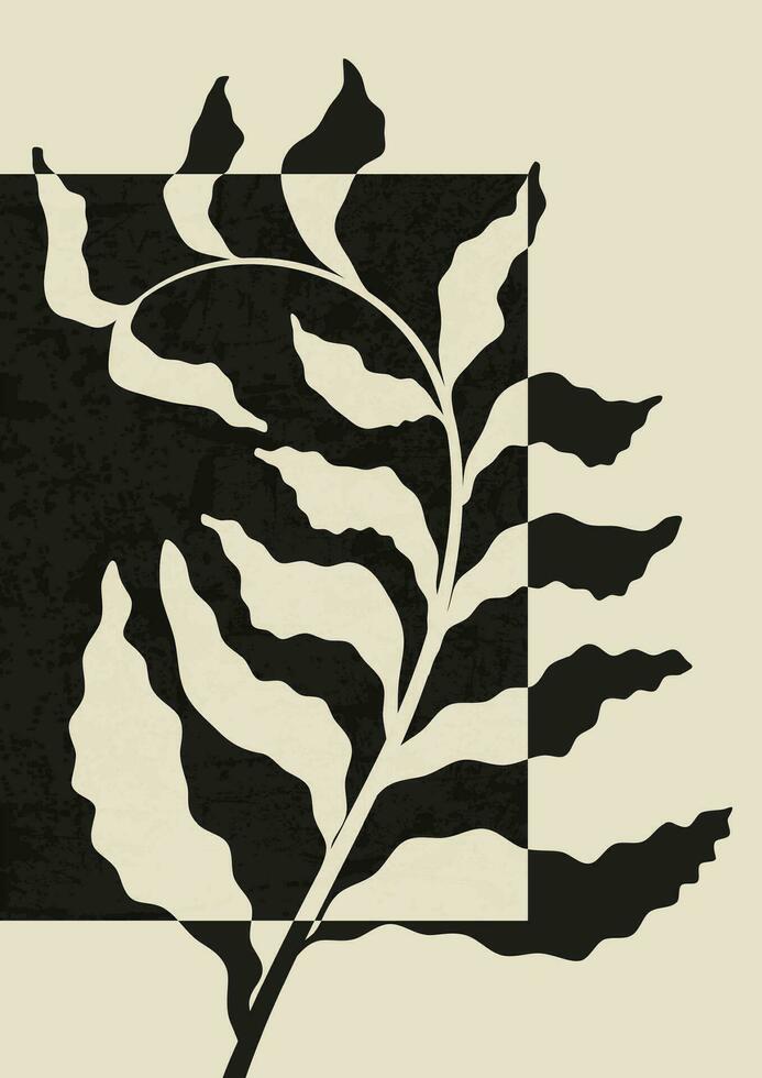 minimalistisch illustratie met zwart blad poster. esthetisch poster in Memphis stijl. vector