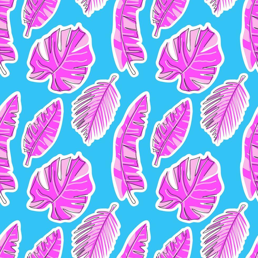roze tropisch bladeren Aan een helder kaal achtergrond. naadloos patroon, vlak stijl. vector. ideaal voor textiel, achtergronden, briefpapier, en meer, toevoegen een tintje van tropisch charme vector