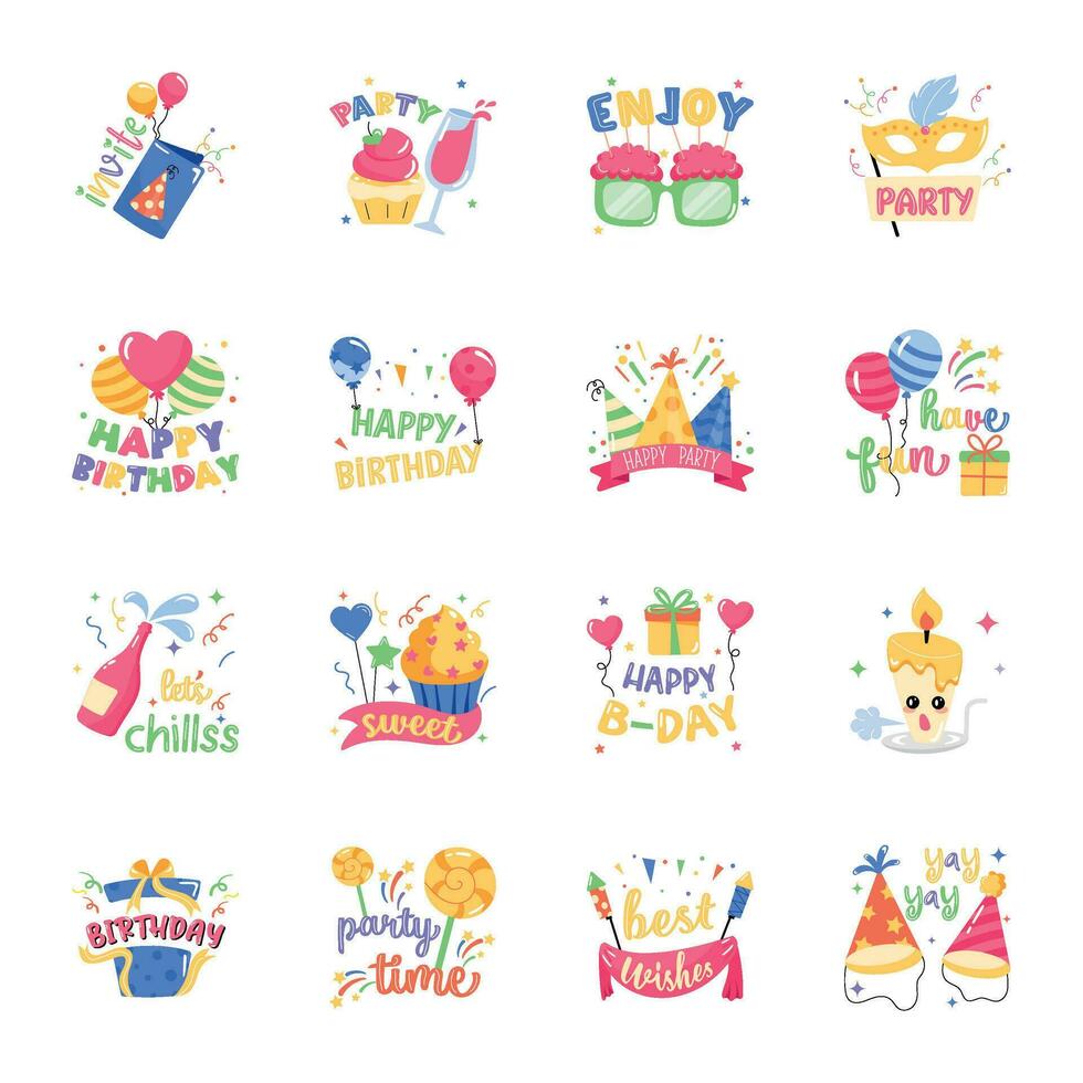 verzameling van verjaardag vlak stickers vector