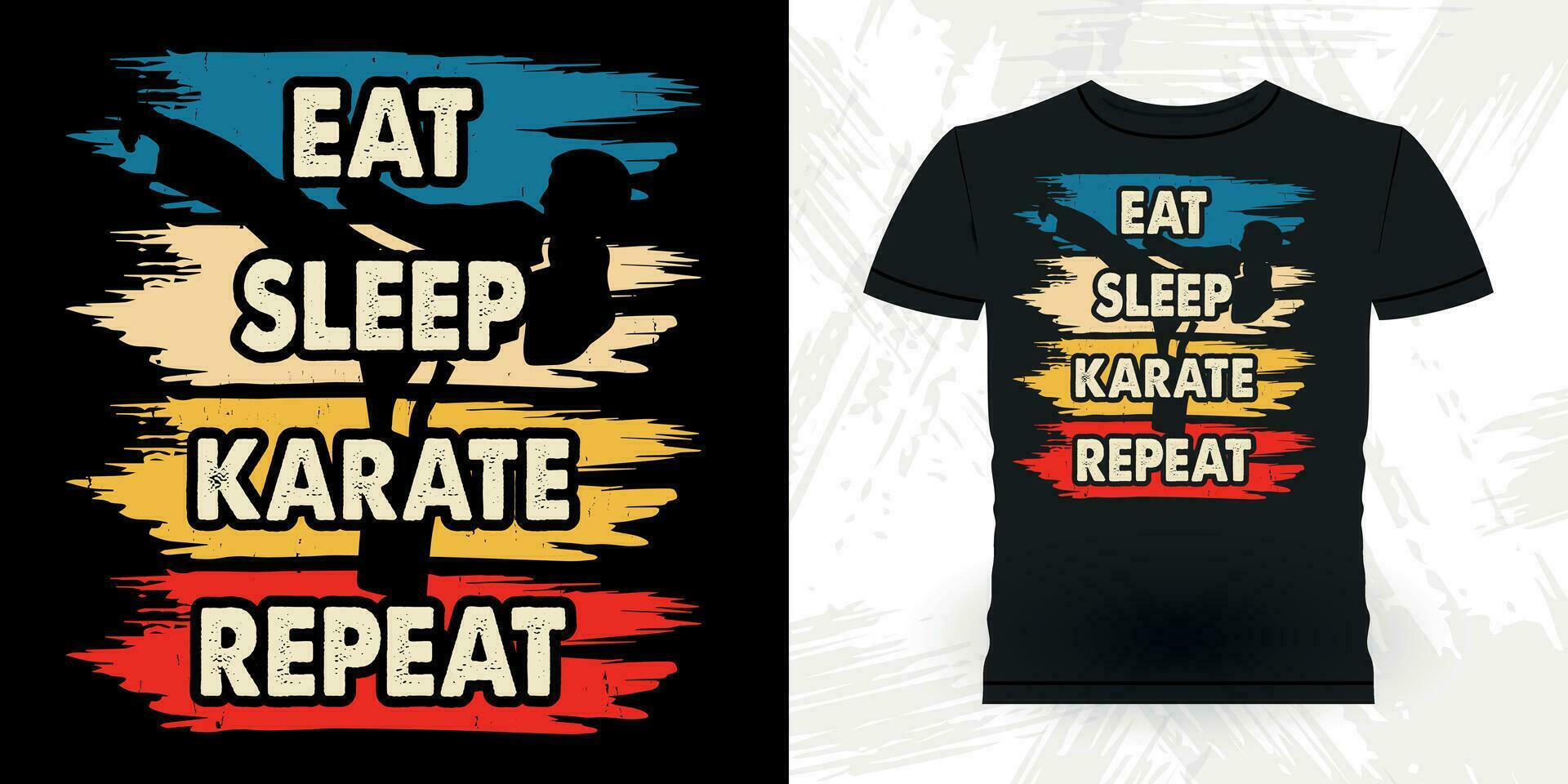 eten slaap karate herhaling grappig karate opleiding retro wijnoogst karate t-shirt ontwerp vector